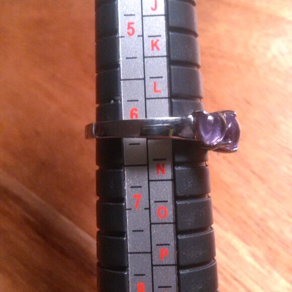 African Amethyst 5 Stone Stainless Steel Heart Ring (Size 6) - Picture 3 of 15